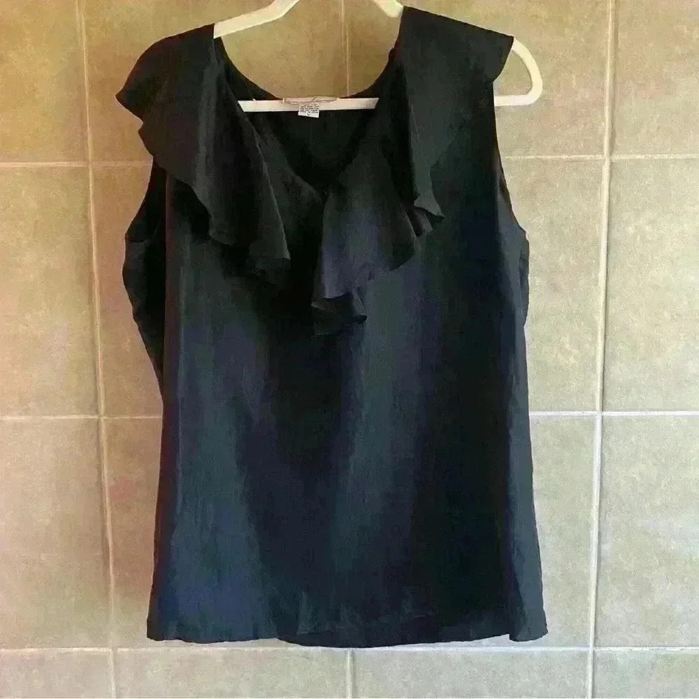 Spenser Jeremy 100% Silk Black Size Large Top Capsule‎ Basic Old Money Preppy
